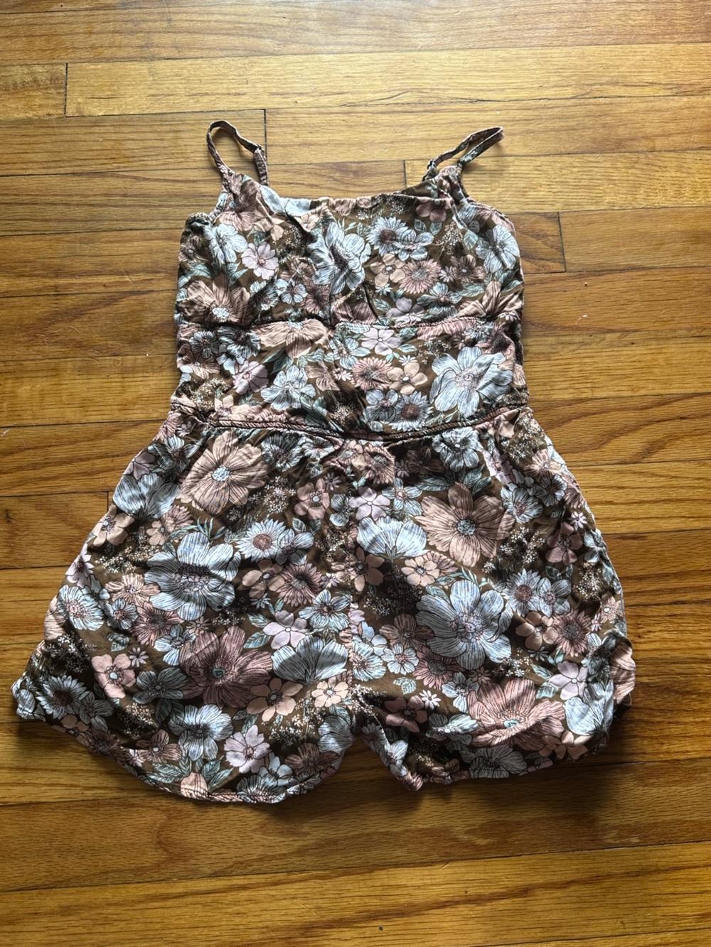 Abercrombie Kids Floral Cami Romper Brown Pink Spaghetti Strap 11/12 Boho